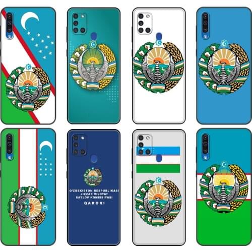 Black tpu Case For Samsung Galaxy A50 50S A30S A10 A01 A11 A21S A31 A41 A51 A71 M21 M30S S10 LITE Cover Uzbekistan National Flag