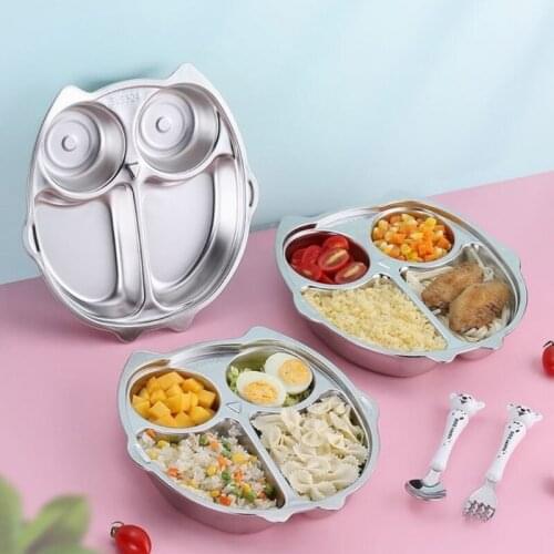 Stainless Steel Divided Plate Cute Cartoon Dinner Tray Lunch Container Kids Toddlers Babies Serving Platter for School BPA new