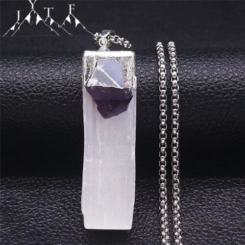 Natural Stone Stainless Steel Long Statement Necklace for Women/Men Jewelry acier inoxydable bijoux NZ44S04