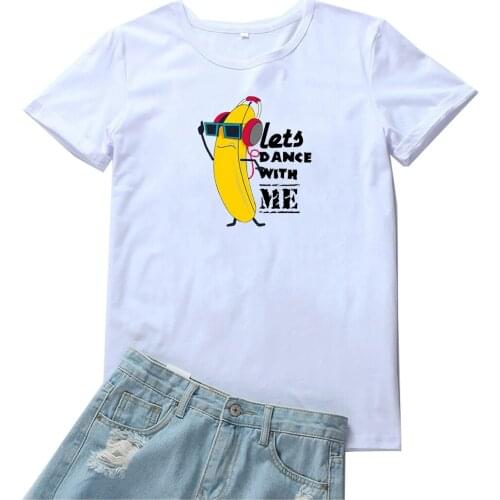 Lets Dance with Me T-shirt Women Funny Banana Cartoon Graphic Women Tshirt Casual Cotton Shrot Sleeve Camiseta Mujer Gothic Tops