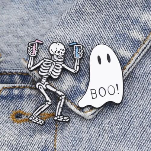 Gothic Skull Skeleton BOO ! Enamel Badge Brooches Lapel Pins Cute Badge Halloween Jewelry Gifts