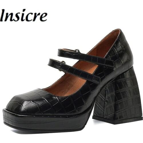 Insicre 2021 Newest Pumps Women Top Quality European Style Sexy Thick Super High Heels Platform Buckle Prom Party Single Shoes