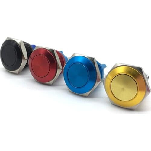 2pcs/lot 16mm 1NO Momentary Push Button Switch Screw Feet Self-Reset Button Red Blue Black Golden Flat Metal Button 4 Color