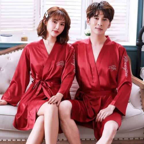 Mini Sleepwear With Belt Intimate Lingerie 2PCS Sweet Couple Kimono Bathrobe Set Full Sleeve Twinset Bobe Suit Satin Night Wear