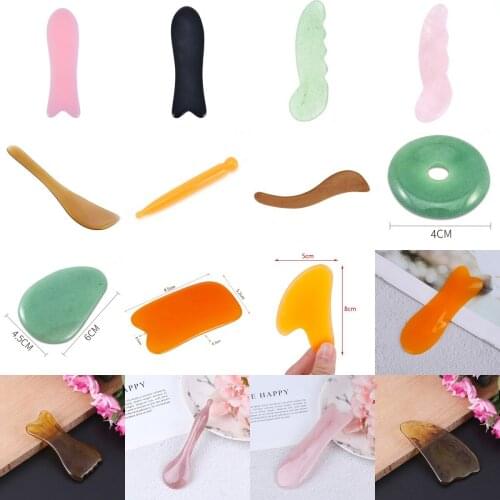 Quartz Jade Guasha Board Natural Stone Scraper Neck Body Acupuncture Spa Acupuncture Scraper Therapy Chinese Gua Sha Tools