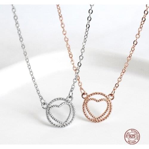 LKO Simplicity Minority Ornaments 925 Sterling Silver Circle Heart-Shaped Necklace For Women Party Jewelry Girlfriend Gift