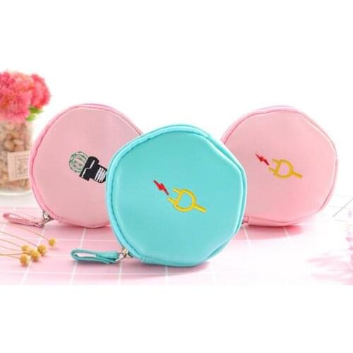 M041 Women Purses Cute Cartoon Circular Cactus Electric Spark Small Fresh Bag Headset Line Coin Purse Card Bag