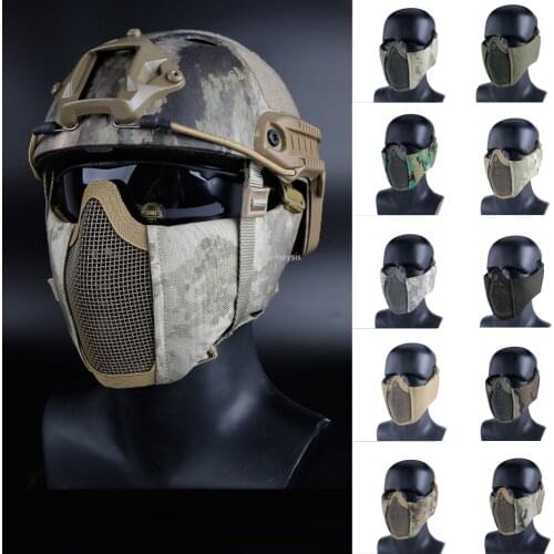 Half Face Airsoft Mesh Mask with Ear Protection Military Tactical Lower Face Protective Breathable Paintball Mask