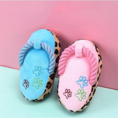 Cute Slipper Shoes Shape Pet Plush Squeak Dog Toy Cat Chew Cotton Rope Interactive Training Playing Biting Molar Teeth Toy