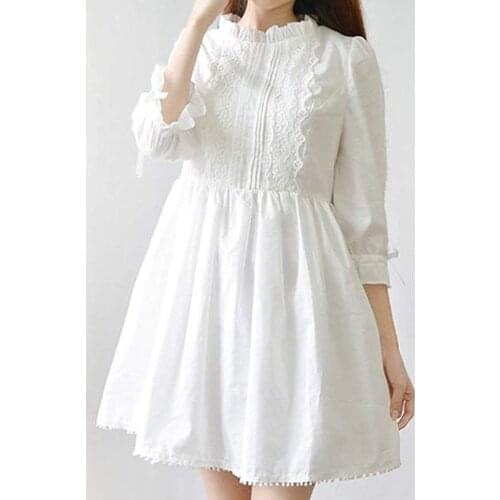 Kawaii Summer White Dress Lovely Sweet Girl Japanese Style Lace Dress Ladies White Kleiden Vestu Abito Aodach Aty Mavazi