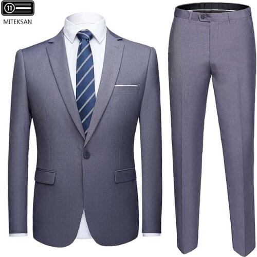 2021 Solid Color Suits Men 2Pcs Office Business Formal Blazer+Pants Set Marriage Tuxedo DressTerno Masculino Costume Homme Suit
