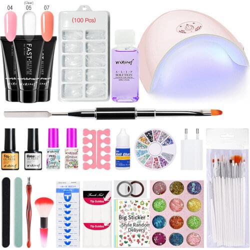 WiRinef 30g Poly Extension Nail Gel Set UV Builder Gel Double Brush Nail Tool Fake Tips Slip Solution Nail Gel Polish Kit