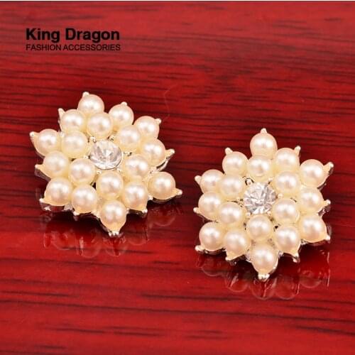 Rhinestone Pearl Buttons With Shank Back 10pcs/lot 22MM Silver Color Wedding Button KD170
