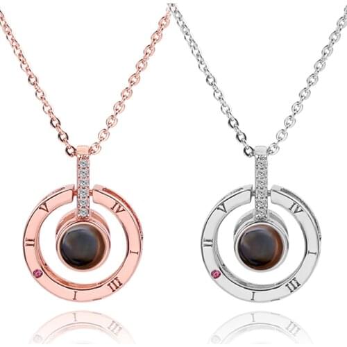 New Arrived Heart Necklaces 100 languages I love you Projection Pendant Necklace Rose Gold/Silver Color Love Wedding Necklace