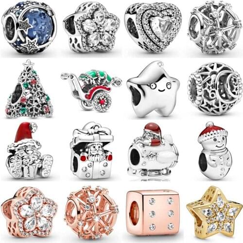 Original Stars Constellation Snowflake Glitter Christmas Tree Charm 925 Sterling Silver Beads Fit Pandora Bracelet Diy Jewelry
