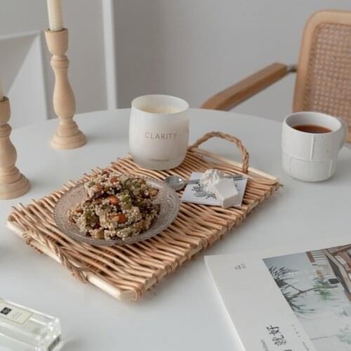 Original Handmade Rattan Tray Nordic Food Fruit Dessert Bread Tray Picnic Tray Posing Rectangular Binaural Portable