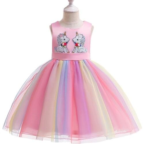 Cosplay Unicorn Girls Dress Summer Cute Cartoon Little Princess Dress Sleeveless Mesh Casual Birthday Party Costume Kids Clothes