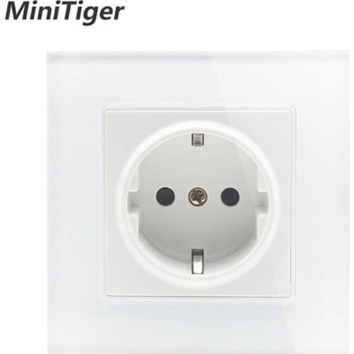 MiniTiger Wall Crystal Glass Panel Power Socket Plug Grounded, 16A EU Standard Electrical Outlet 86mm * 86mm