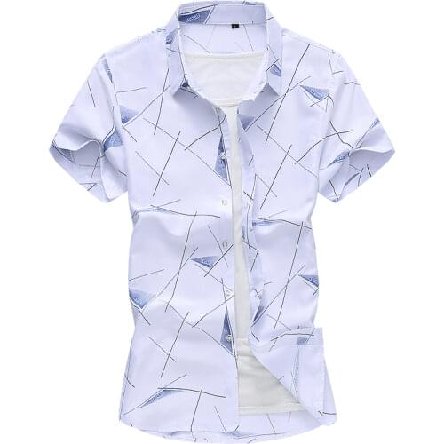 Summer New Geometric Pattern Short Sleeve Shirt Mens Print Beach Blouse 2021 Summer Clothing Plus Asian Size 5XL 6XL 7XL