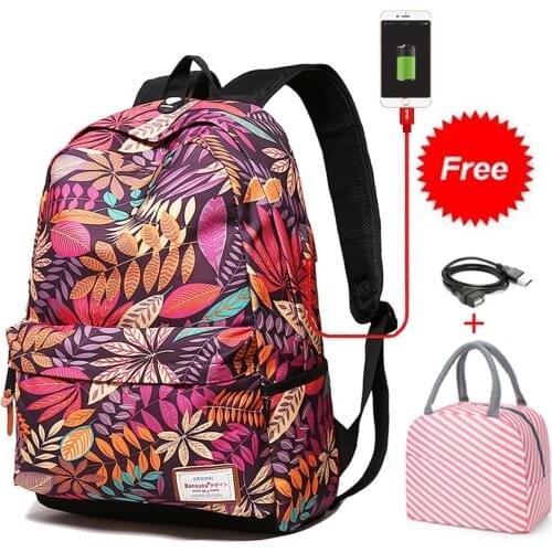 New 2020 Student Bookbag Durable School Laptop Backpack with USB Charging Port Travel College Bag for Women Girls School Bags