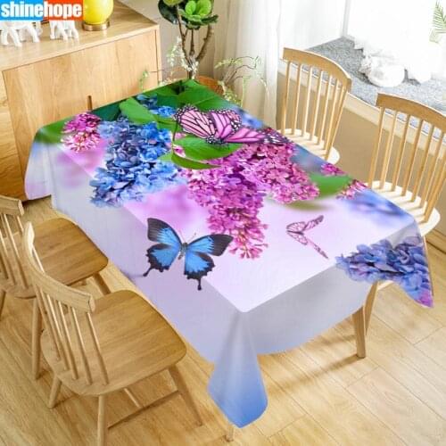 New Arrival Custom Flower and Butterfly Table Cloth Waterproof Oxford Fabric Rectangular Tablecloth Home Party Tablecloth