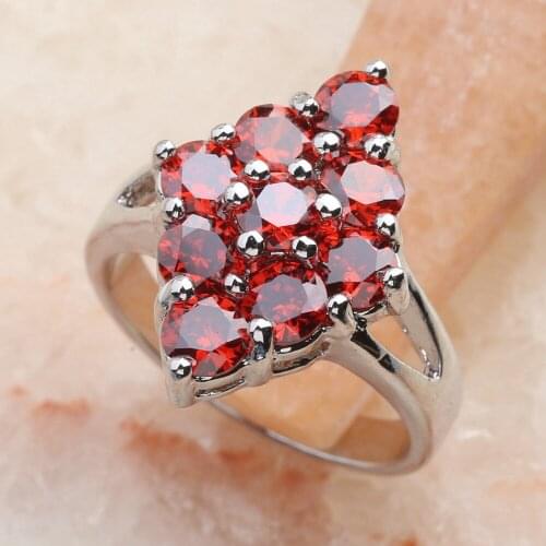 Delightful Red Garnet 4*4mm Semi-precious Stone Silver Cool For Women Ring Q2314