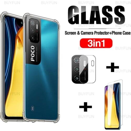 3in1 Screen Protector For Xiaomi Poco M3 Pro 5G Camera Lens Film Safety Glass On xiaomi poco m3 m 3 pro 5G poxo poko m3pro Case