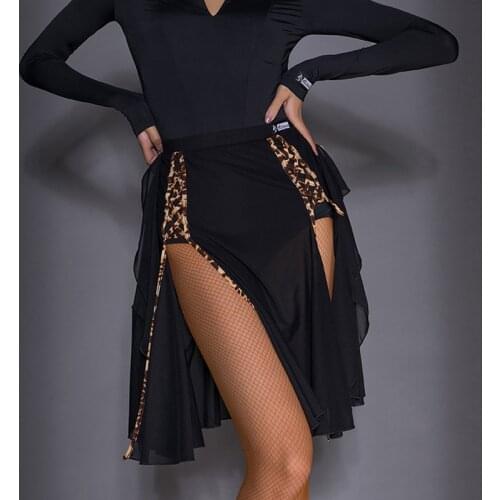 Female Latin Skirt Women Sexy High Slit Irregular Practice Half Dress Rumba Wear Tango Dancing Costume Cha Cha Skirt DWY5246