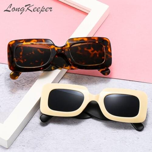 LongKeeper Leopard Beige Square Large Sunglasses Women Trend 2021 Vintage Thick Frame Retro Sun Glasses Shades UV400