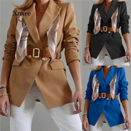Spring and Autumn Womens Blazer Solid Color Collar Long Sleeve Jacket and Belt for Women Office Fashion Ladies Suit