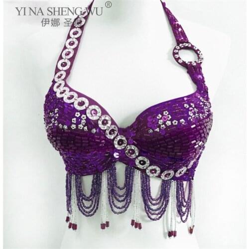 Womens Eastern Belly Dance Costume Bra Tops Indian Performance Dance Sequined Beaded Fringed Fringe Dance Competition Costume