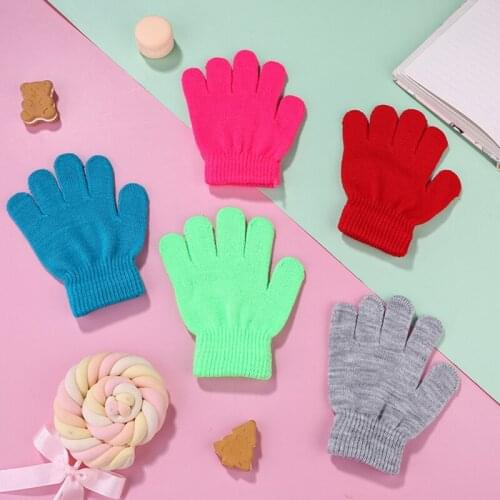 1 Pair Children Candy Color Cute Gloves Children Winter Knitted Glove Girl Boy Stretchy Knitted Warm Full Finger Gloves