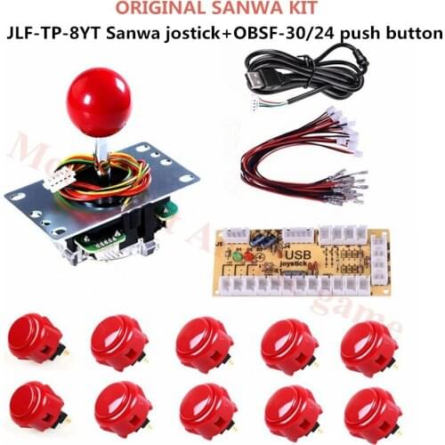 1Player Original SANWA Joystick Arcade Kit DIY With SANWA OBSF-30/24 Push Button Zero Delay Arcade Joystick To PC /Raspberry Pi