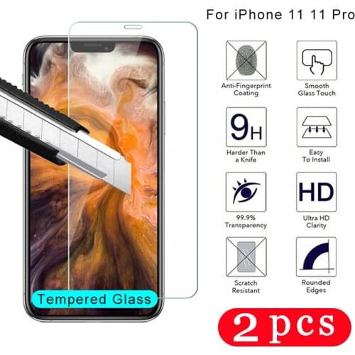 2Pcs 9H for iPhone 11 11 pro max tempered glass protective film phone screen protector on the glass smartphone protective glass