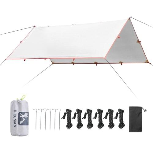 3.2x3m Awning Waterproof Tarp Tent Shade Folding Camping Canopy Ultralight Beach Sun Shelter Reinforced Stitching Silver Coating