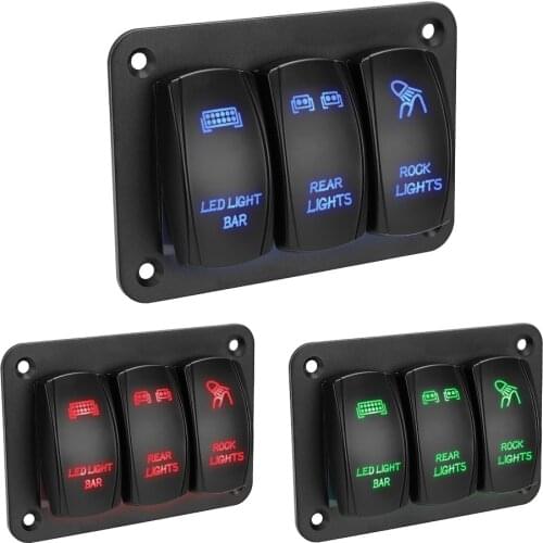 3 Gang Rocker Switch Panel For Auto Car Marine ATV UTV 12V 24V Control Panel Toggle Switch LED Light IP65 waterproof