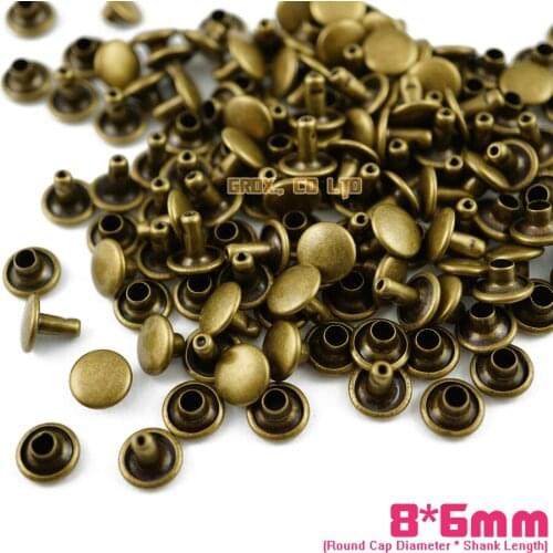 600 set 8*6mm Antique Brass Double Cap Round Rapid Rivet Leathercraft Rivet