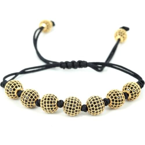 New Design Handmade Macrame Bracelets,7Pcs 10mm Micro Pave Black CZ Beads Briading Macrame Bracelet For Men and Women,Gift