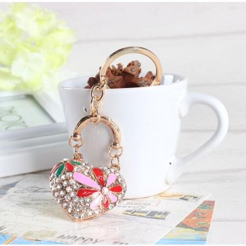 Love Heart Handbag Fashion Crystal Charm Purse Handbag Car Key Keyring Keychain Party Wedding Birthday Gift