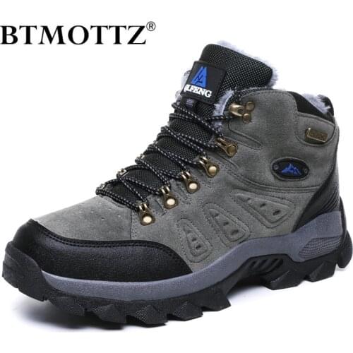 Brand Men Winter Snow Boots Waterproof Leather Sneakers Super Warm Mens Boots Outdoor Unisex Hiking Boots Work Shoes Size 36-48