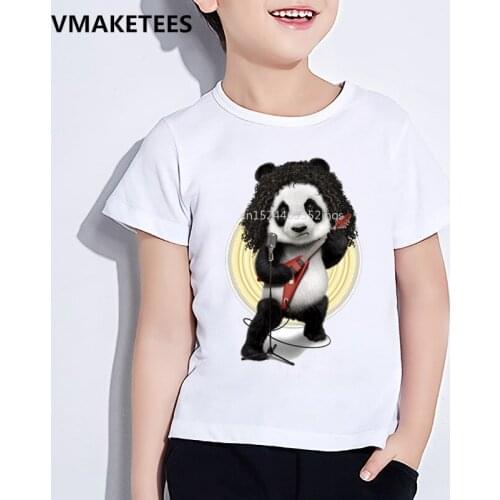 Kids Summer Short Sleeve Girls & Boys T shirt Children Cool Rocker Panda Print T-shirt Casual Funny Baby Clothes,HKP2033