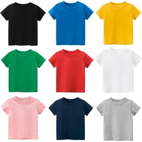 Kids Solid Color T-Shirt Children Toddler Girls Boys Summer Plain Cotton Tees Clothes