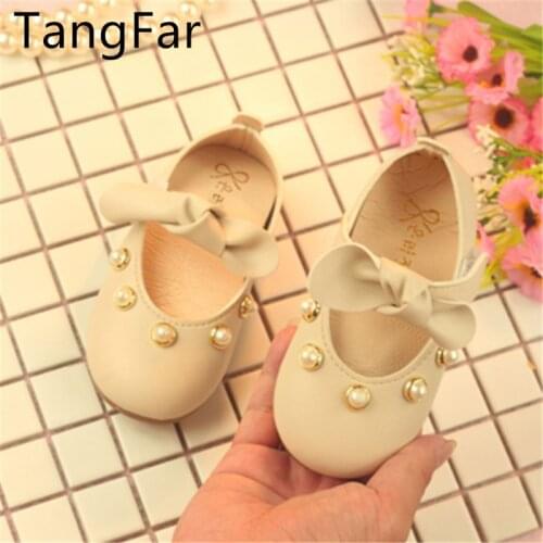 Toddler Leather Pearl Moccasins Cute Sweet Bowknot Baby Pink Loafers Autumn Girl Round Toe Shoes