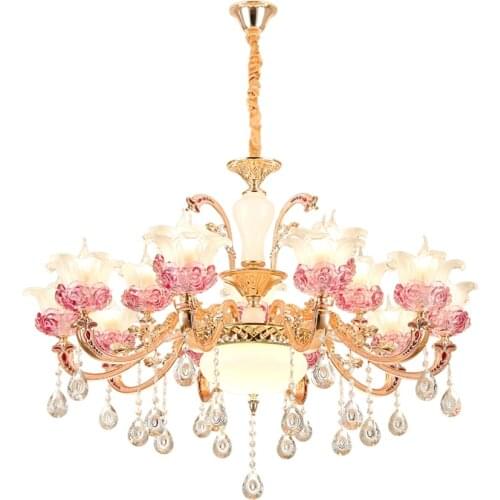 European style flower crystal pink chandelie lights living room princess bedroom lamp modern luxury hanging lights deco lighting