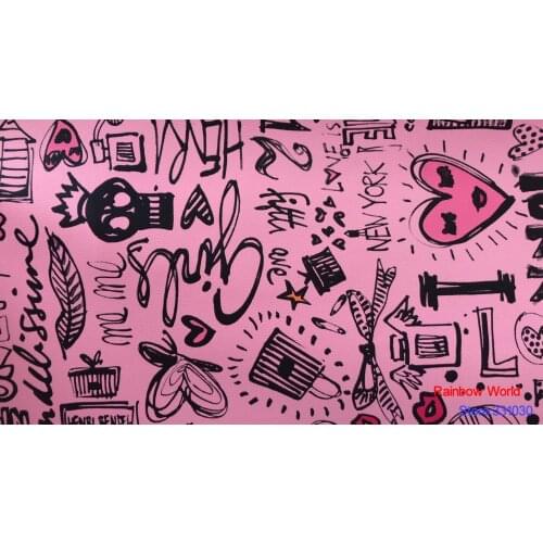 Factory wholesale love pattern printed Faux PU Leather fabric for DIY sewing sofa table shoes bags bed material(1 yard)