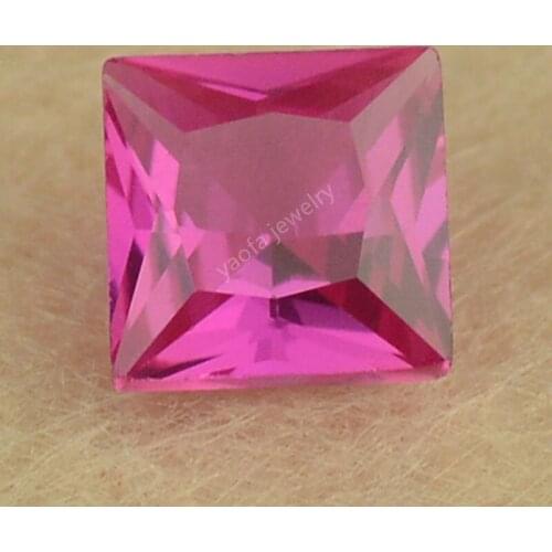 Hot Sale 5A 3x3~10x10mm Squnre Shape Princess Cut 3# Pink Rubi Stone Loose Beads Red Corundum Synthetic Gems For Jewelry