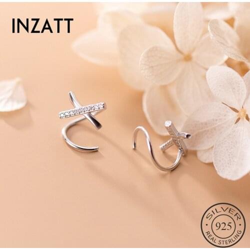 INZATT Real 925 Sterling Silver Zircon Cross X Hoop Earrings For Fashion Women Party Punk Fine Jewelry Minimalist Accessories
