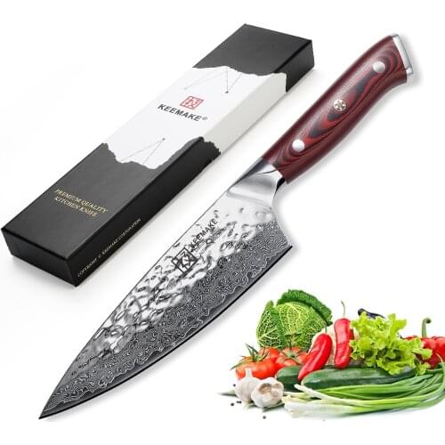 KEEMAKE Chef Knife Japanese Damascus AUS-10 Steel Razor Sharp Blade Kitchen Knives 60HRC 6.5" inch Chefs Cutter Tool G10 Handle