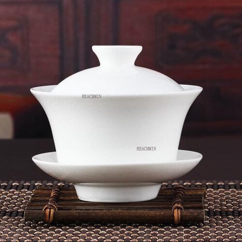 Chinese Gaiwan Tea Set Kung Fu White Ceramic Gaiwan White Teaware Sancai Tea Cup