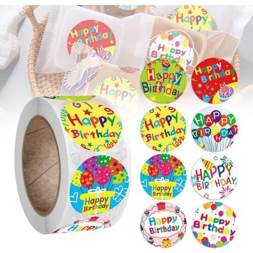 Colorful Happy Birthday Stickers Roll 500-Count Stickers Round Birthday Gift Decoration Cute Stationery Stickers Labels DA